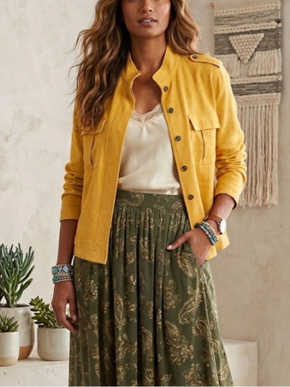 Ellison Jacke M Mustard Color Blazer Lightweight Button Front Kind Sleeve Crop